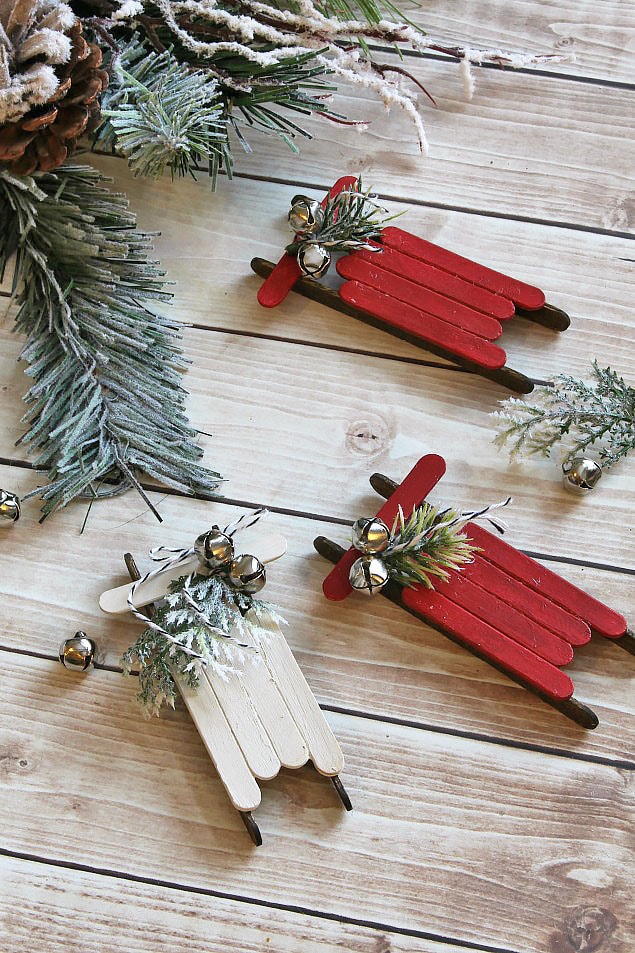 Popsicle Stick Sled Ornaments