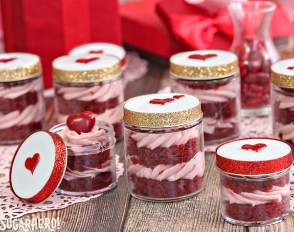 valentine's mason jar gifts: Red Velvet in a Jar