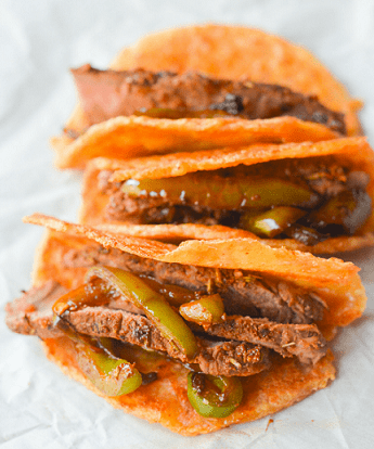 Low Carb Keto Snacks On The Go: Keto Steak Tacos on Pork Rind Tortillas