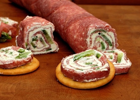 Low Carb Keto Snacks On The Go: Salami and Cream Cheese Roll-ups