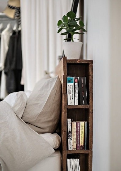 A bed headboard with hidden storage