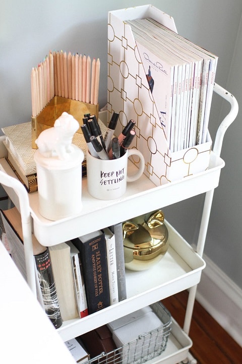 An image of a bar cart used for extra storage