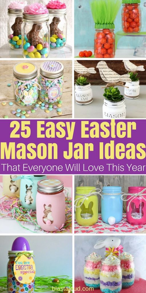 Collage depicting different Easter Mason Jar Ideas