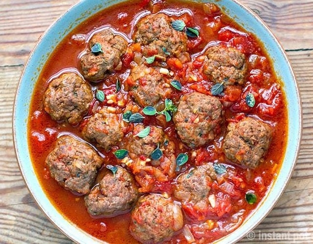 Instant Pot Italian Tomato Meatballs in a bowl with sauce