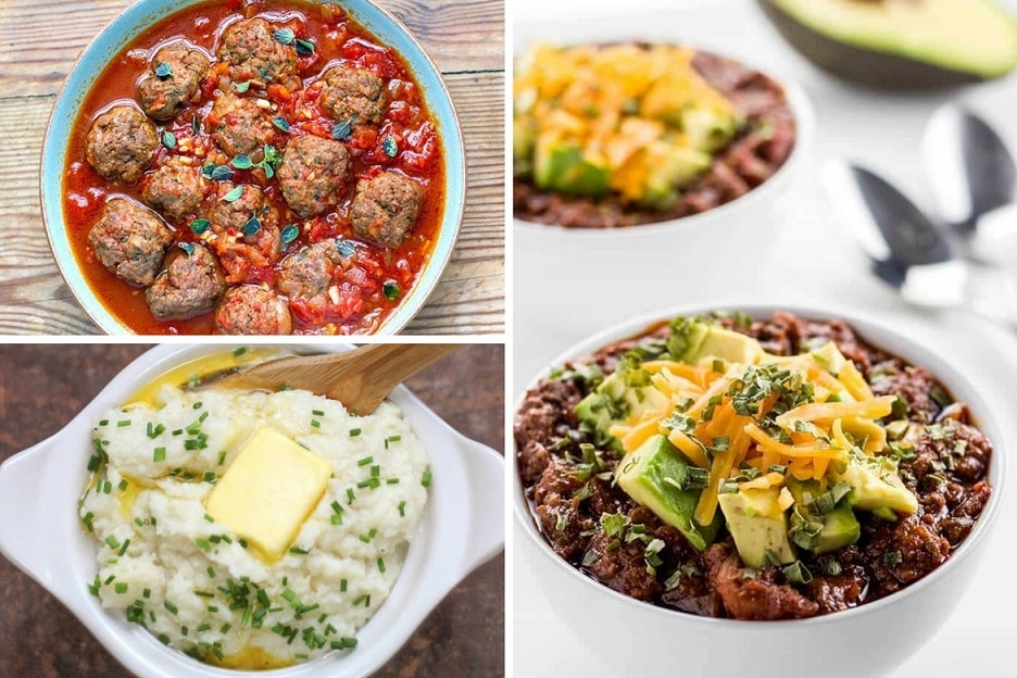 Collage showing three different Instant Pot Keto Recipes in bowls