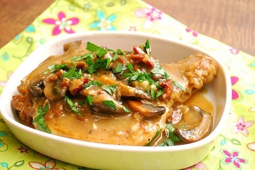 Image of Smothered Pork Chops with Mushroom Gravy in a bowl