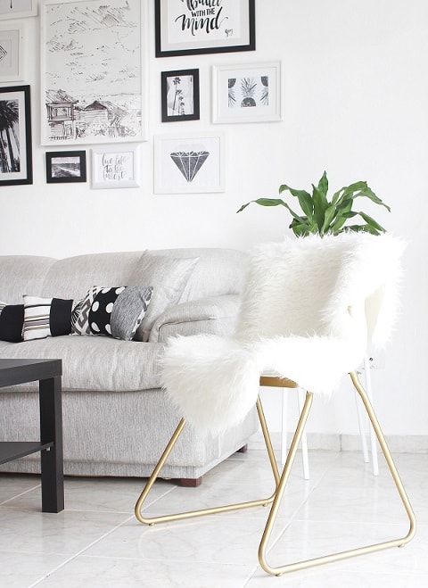 DIY IKEA Hacks: Golden Chair With White Fur