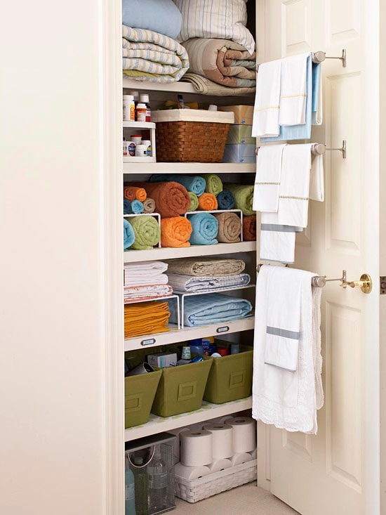 Linen Closet Organization Ideas: Use Towel Bars for extra storage