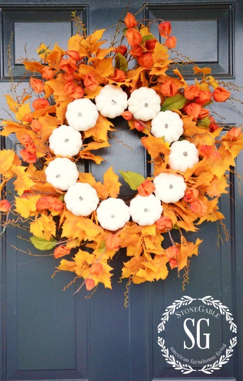 DIY Fall Wreath: White Pumpkin Wreath