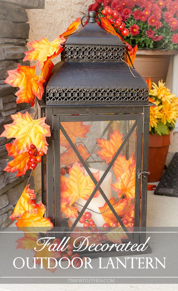 DIY Fall Porch Decorating Ideas: Fall Decorated Outdoor Lantern