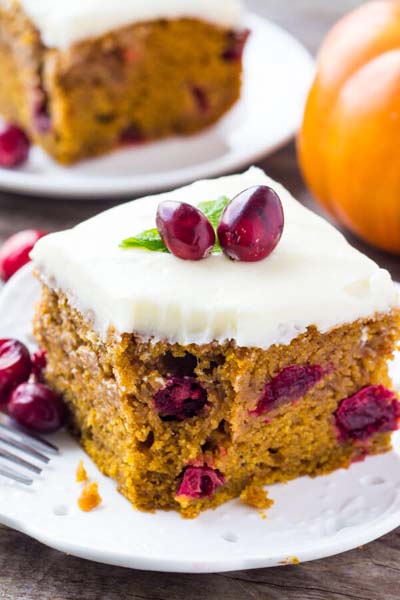 Cranberry Dessert Recipes: Cranberry Pumpkin Cake with Cream Cheese Frosting