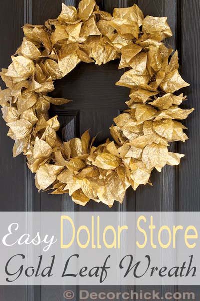 DIY Christmas Wreaths: Dollar Store Christmas Gold Leaf Wreath