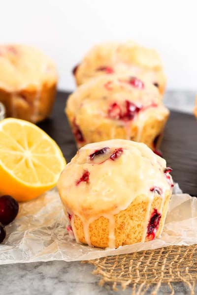 Cranberry Dessert Recipes: Glazed Lemon Cranberry Muffins