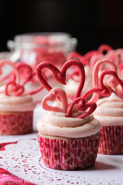 Valentines Day Cupcakes and Valentines Desserts: Cherry Buttermilk Cupcakes with Cherry Buttercream Frosting