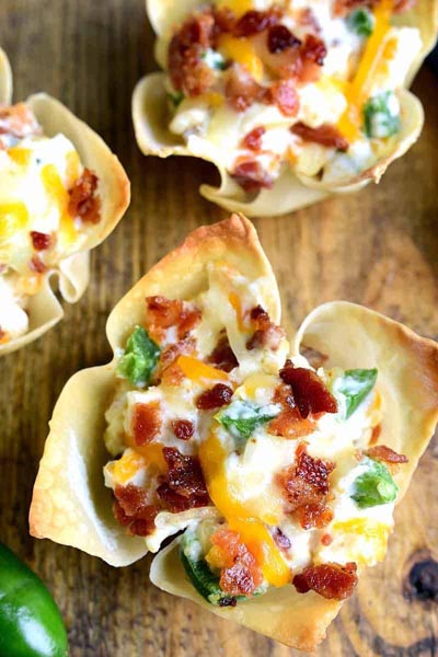 Party Snack Ideas & Party Appetizers: Jalapeno Popper Wonton Cups