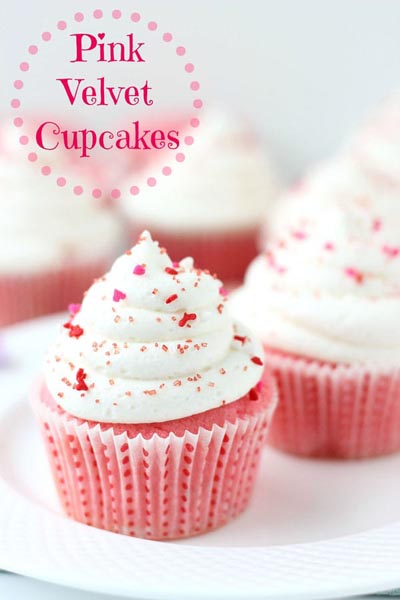 Valentines Day Cupcakes and Valentines Desserts: Pink Velvet Cupcakes