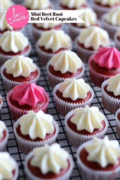 Valentines Day Cupcakes and Valentines Desserts: Valentine’s Day Mini Beet Root Red Velvet Cupcakes