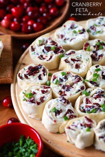 Pinwheel Appetizers & Pinwheel roll ups: Cranberry Feta Pinwheels