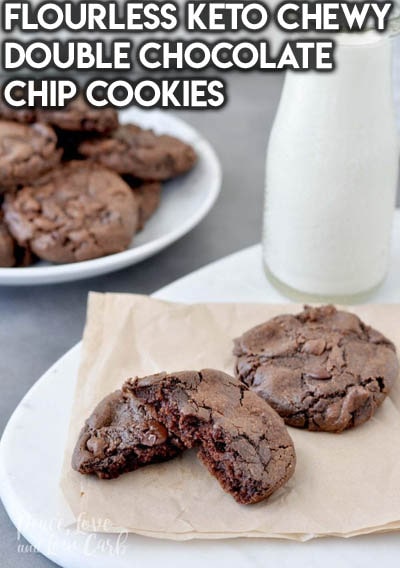 Keto Chocolate Dessert Recipes: Flourless Keto Chewy Double Chocolate Chip Cookies