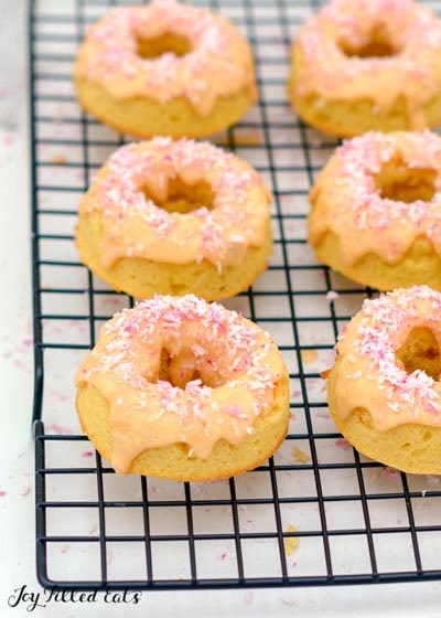 Keto Valentines Day Treats: Vanilla Donuts With Toasted Coconut Glaze