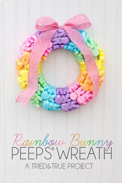 DIY Easter Wreaths: Rainbow Bunny Peeps Wreath