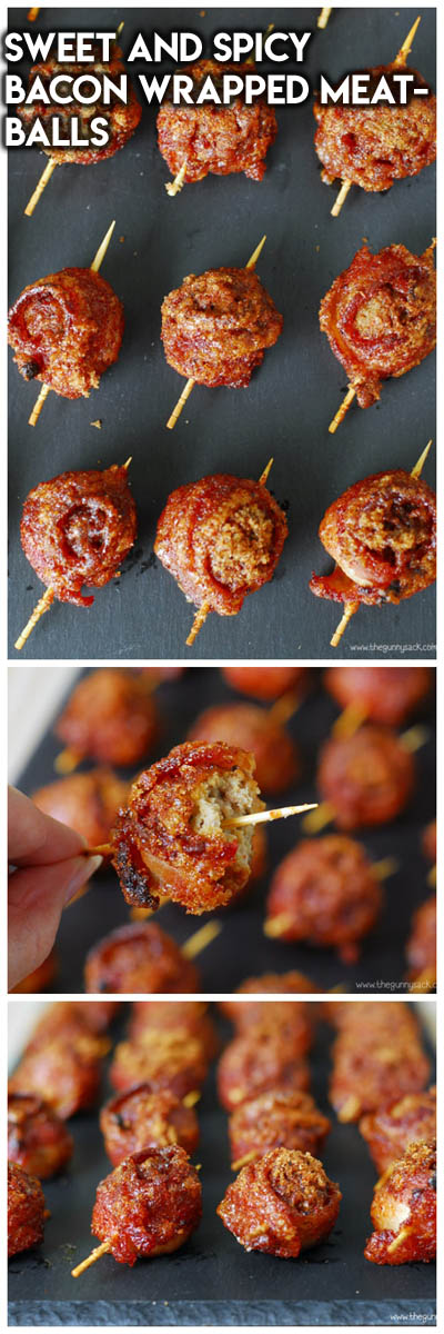 Meat Appetizers: Sweet and Spicy Bacon Wrapped Meatballs