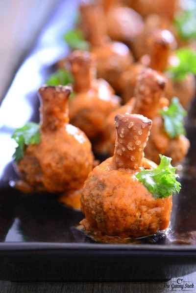 Halloween Party Appetizers: Buffalo Meatball Pumpkins