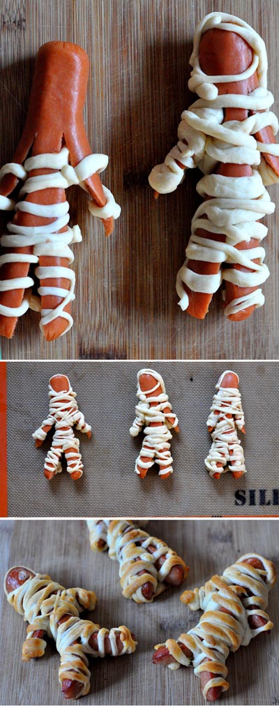 Halloween Party Appetizers: Mummy Hot Dogs