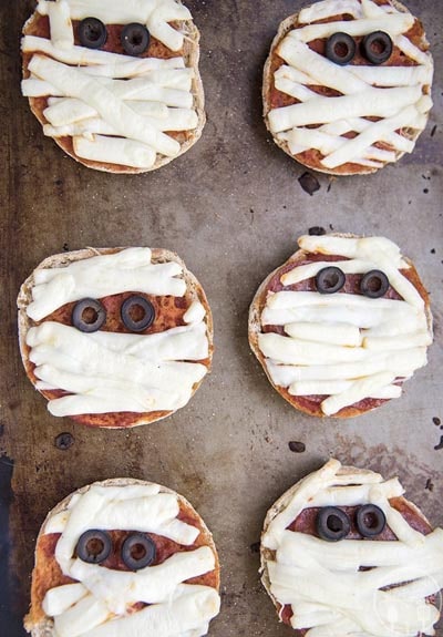 Halloween Party Appetizers: Mummy Mini Pizzas