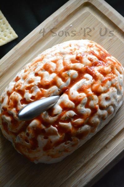 Halloween Party Appetizers: Shrimp On The Brain Cracker Spread