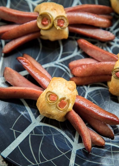 Halloween Party Appetizers: Spider Hotdogs