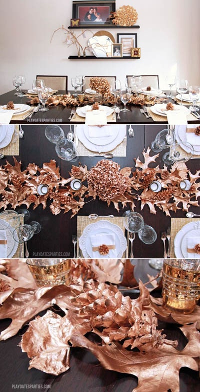 Easy DIY Thanksgiving table setting ideas: Rustic Gold Thanksgiving Table Decor